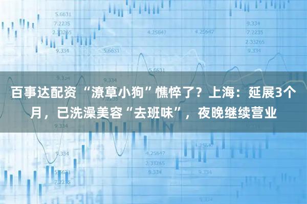 百事达配资 “潦草小狗”憔悴了？上海：延展3个月，已洗澡美容“去班味”，夜晚继续营业